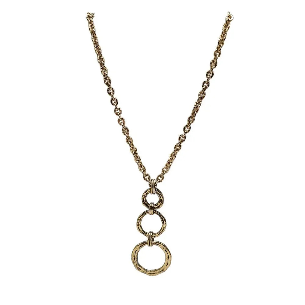 Etienne Aigner Textured Three Circle Pendant Chain Y Drop Necklace Vintage